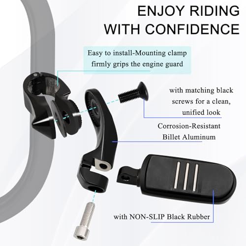 1.25" (32mm) Adjustable Highway Foot Pegs w/Short Angled Mounts for Harley Davidson Touring Street Glide/Road Glide/Electra Glide/Road King Motorcycle w/1-1/4" Crash Bar,BLACK#1 - color: Black