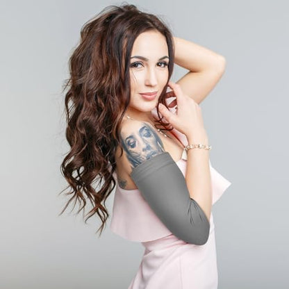 Vicenpal 2 Pairs Tattoo Cover up Sleeve Forearm Arm Sleeves for Women Men Compression Tattoo Upper Arm Cover(Gray, Black) - color: Gray, Black