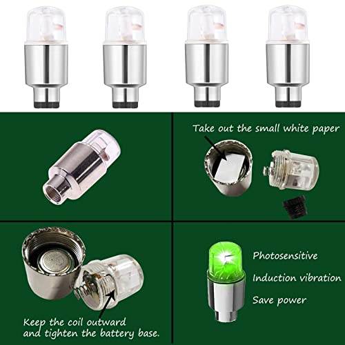4 Pack LED Valve Stem Caps Lights for Car Tires Wheel Assemblies Light up Air Neon Bicycle Motorcycle Tyre Bike Truck Golf Cart for Kids Men Women(Green) - color: 4-Green