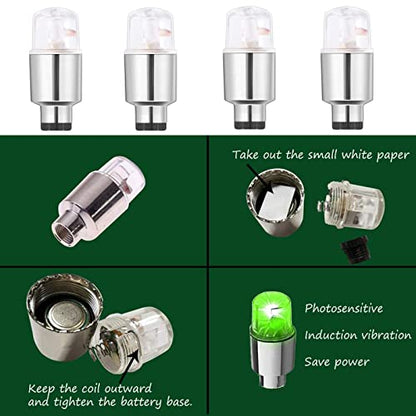 4 Pack LED Valve Stem Caps Lights for Car Tires Wheel Assemblies Light up Air Neon Bicycle Motorcycle Tyre Bike Truck Golf Cart for Kids Men Women(Green) - color: 4-Green