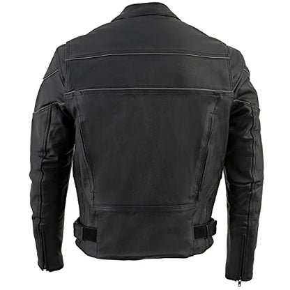 Milwaukee Leather SH1785 Men's Black Leather Scooter Style Motorcycle Jacket w/Side Stretch and Reflective Piping - size: 3X-Large
