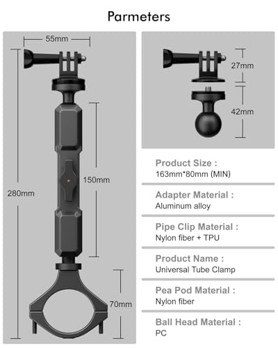 Hamdril 360° Adjustable Camera Mount Compatible with, Insta360 X5 X4 X3, GO3, Ace Pro 2, DJI Action 3 4 5 Pro, Pocket 3 & More, Fits 0.76-2 Inch Round Tube for UTV ATV Motorcycle Bike