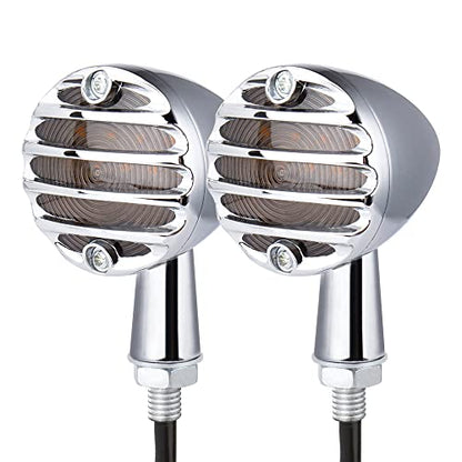 SMD LED Bullet Turn Signals Motorcycle Amber Front Rear Blinker Grill Indicator Universal Compatible for Honda Yamaha Suzuki Kawasaki Harley Chopper Bobber Dyna(Chrome-Amber) - color: C-Chrome Amber