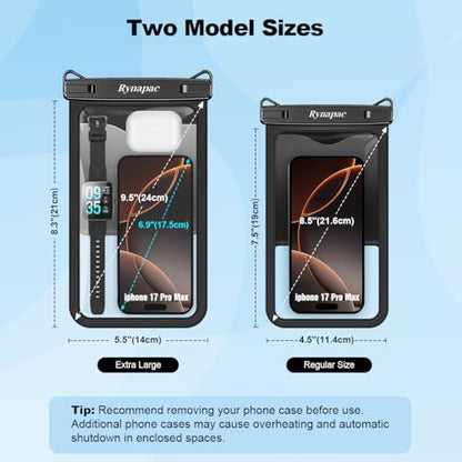 Rynapac Large Waterproof Phone Pouch [Up to 10"] - 2 Pack IPX8 Waterproof Phone Case for iPhone 17 16 15 Pro Max Galaxy S26 Ultra, Touchscreen & Underwater Photography, Beach Cruise Essentials 2026 - color: [Pink + Black] Large Waterproof Phone Pouch, siz