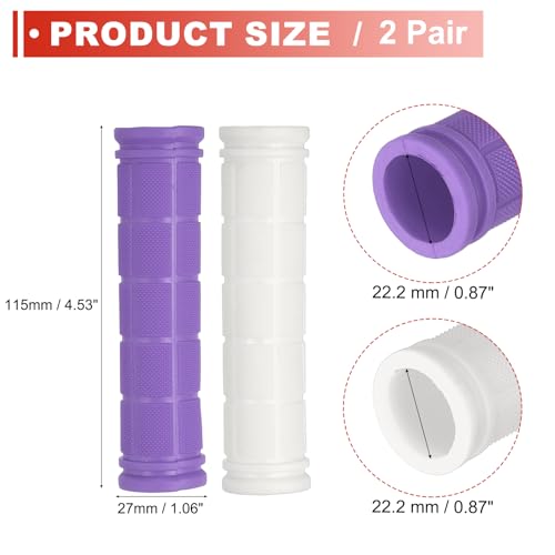 2 Pair Soft Rubber Handlebar Grips, Bicycle Handlebar Grips Bike Handle Bar Wrap Non-Slip 4.5 Inch - Fitting for Mountain Bikes/Road Bicycles/Scooter - color: White/Purple
