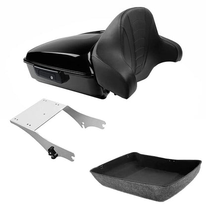 TCMT Chopped Motorcycle Trunk Box Backrest Mounting Rack Fit For Harley Touring 1997-2008 Road King Road Street Electra Glide Pack - color: Set B1 Black Latches#Chrome Rack