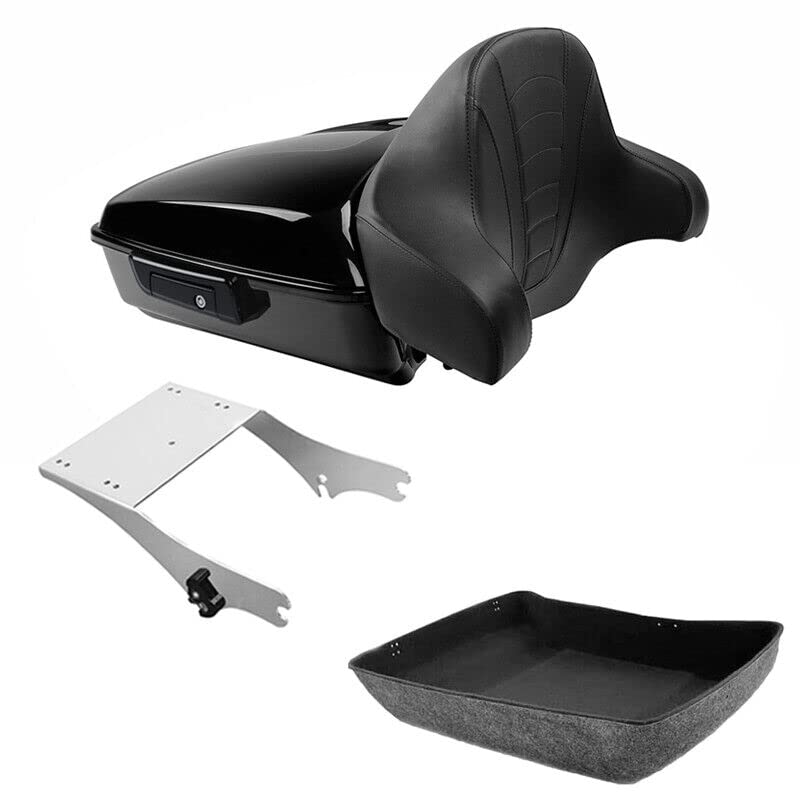 TCMT Chopped Motorcycle Trunk Box Backrest Mounting Rack Fit For Harley Touring 1997-2008 Road King Road Street Electra Glide Pack - color: Set B1 Black Latches#Chrome Rack