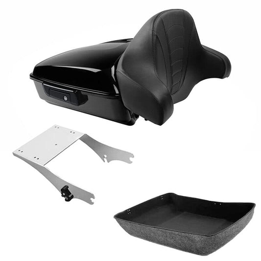 TCMT Chopped Motorcycle Trunk Box Backrest Mounting Rack Fit For Harley Touring 1997-2008 Road King Road Street Electra Glide Pack - color: Set B1 Black Latches#Chrome Rack