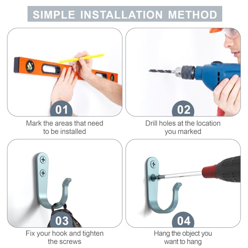 BREYDROK 20PCS Heavy Duty Metal Wall Hooks, Coat Hooks for Hanging - Single Prong with 40 Screws (Coats Towels Backpacks) - Light Blue - color: 20pcs + Light Blue