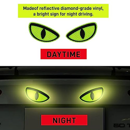 Sufeasdf 2 Pack Car Stickers Reflective Decal, Round Eyes Stickers, Motorcycle Helmet Eyes Stickers Decals, Yellow Night Safety Driving Caution Decal, for Bumpers, Window, Laptop, Reflective 4" by 2"
