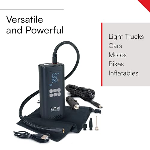 Viair Every Vehicle Carry EVC31 PRO - rechargeable, portable air compressor, dual power source, LED gauge w/preset - Tire Inflator Ideal for LT truck & suv's, cars, motorcycles, & E-bikes - style: EVC31 Pro