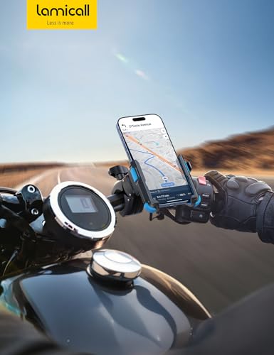 Lamicall Motorcycle Bike Phone Mount - [1s Quick Release] Bike Cell Phone Holder Clip, Bicycle Scooter Handlebar Clamp, Gifts for iPhone 17 16 15 14 Pro Max, Galaxy S25 S24 Ultra, 4.7-7" Phones, Blue - color: Blue