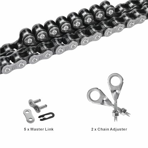 DYC 420 Mini Bike Chain Kit - Front 42 & Rear 90 Link Roller Chain with Adjuster for Coleman CT200U/CT200U-EX/BT200X, Baja Warrior MB200/MB165, Massimo, Predator 212 196cc/200cc 6.5HP (ATV/Dirt Bike) - size: 420-90+42 Links