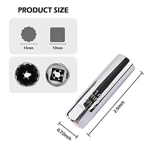 14mm Spark Plug Socket Thin Wall 12 Points 3/8" Drive Spark Plug Removal Tool,CRV Steel Spark Plug Tool with Leaf Spring Design Compatible with BMW Nissan Mini Infiniti (14mm) - color: 14 mm