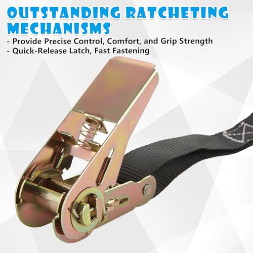 6 Pcs 1 Inch Ratchet Straps Heavy Duty 20ft Tie Down Strap Ratchet with Hooks, 2200 LBS Break Strength, Black Cargo Ratchet Straps for Motorcycle Straps Tie Downs, Appliances, Equipment - color: Black