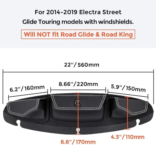 KEMIMOTO Windshield Bag Batwing Fairing Pouch Compatible with 2014-2024 2025 Touring Street Glide Road Glide FLHX FLH Pouch Pocket with White Stitching - style: After 2014