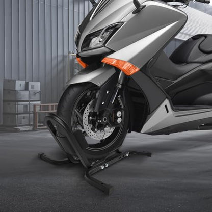 Motorcycle Front Tire Chock, 1500 lbs Heavy Duty Wheel Stand, Black Motorbike Front Chock for 17"-21" Wheels, High-Grade Steel Trailer Stand - size: 1500lbs for 17"-21" Wheels