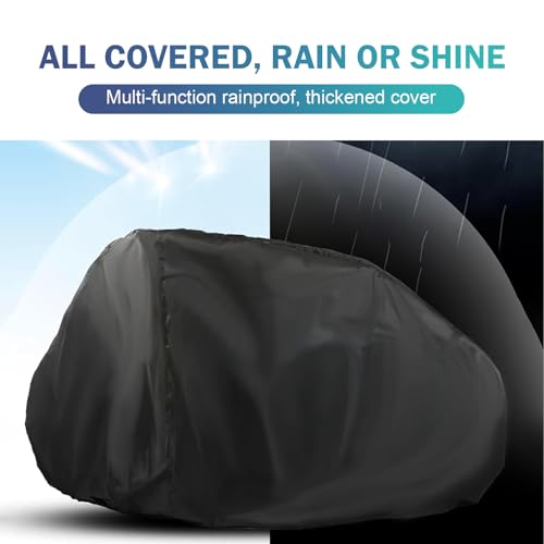 Motorcycle Cover, 190T Anti-scratch Waterproof Shield for All Seasons, Full Coverage Windproof Protector with Fixed Buckle Strap, Anti-theft Outdoor Accessory with Lock-holes (Black)