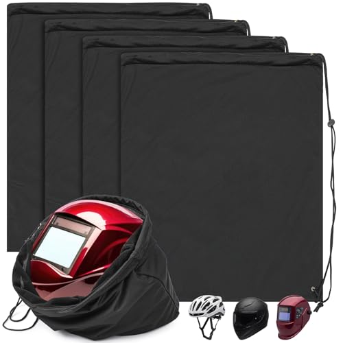 Motorcycle Helmet Bags, Welding Hood Bag with Drawstring Locking, Large Lightweight Microfiber for Motorcycle Sports Riding Travel Bicycle Snowmobile Helmet Storage(Black,4 Pcs) - color: Black
