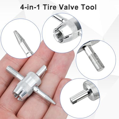 BOXOB 6pcs 4-Way Tyre Valve Stem Core Removal Tool, 4 in 1 Multifunctional Tire Valve Core Remover Tire Stem Puller for Bicycle Bike Automobile Car