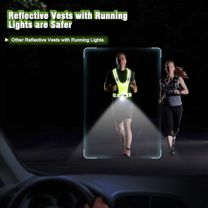 Gesture Sensing Running Light Reflective Vest with Pouch (Green) | ①45°Adjustable Angle②360°Reflective Strap③Multiple Lighting Mode④Waterproof IPX4⑤For Nighttime Walking Cycling Jogging Hiking - color: green