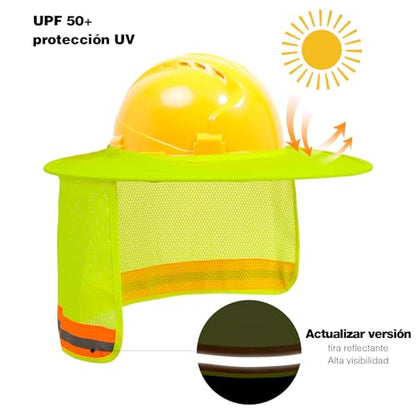 TCCFCCT Hard Hat Sun Shade, Full Brim High Visibility Sun Visor Neck Shield and Bandana Face Scarf with Construction Arm Sleeves, 3 Packs, Yellow - color: Sun Shade 1+bandana 1+sleeves 1pair Yellow