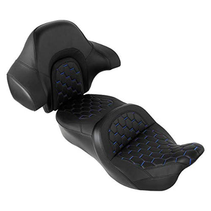 CC RIDER Motorcycle Hammock Seat and King Tour Trunk Backrest Fit For Harley Touring 2014-2023 Street Glide FLHX Road Glide FLTRX Road King FLHR Electra Glide FLHT and Trike models - color: 16# Blue Seat+ Tour Trunk Backrest