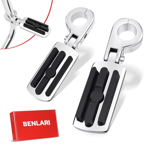 Benlari Highway Pegs A3 Steel Motorcycle Footpegs For 1.25" Engine Guard Highway Pegs For Crash Bars Foot Pedal Bracket Clamp Compatible With Harley Touring Electra Road Glide Road King - color: CHROME