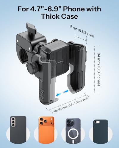 OMOTON BK01 Anti-Vibration Phone Mount, Quick Lock Shockproof Bike & Motorcycle Phone Holder, Fits iPhone & Android for Riders on E-Bike, Stroller, Scooter, Fits Handlebars & Rearview Mirror, Black - color: 1-Black