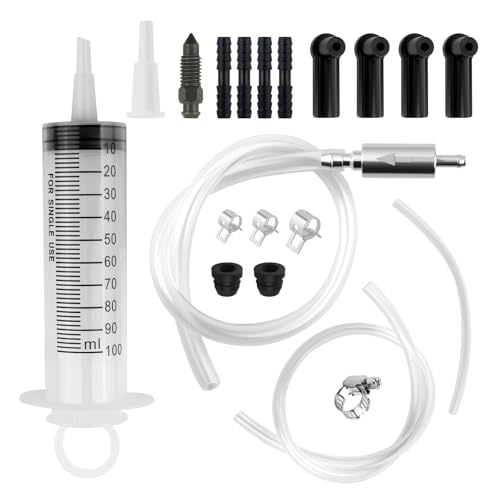 Brake Fluid Bleeder Kit for Motorcycle & Car Brakes System Bleeding | Brake Bleeder Kit Includes Brake Bleeder Hose One Way Check Valve,Screw,100ml Syringe,Hose,Adapters,Clamps