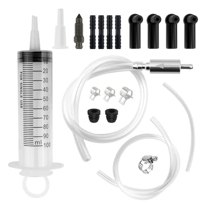 Brake Fluid Bleeder Kit for Motorcycle & Car Brakes System Bleeding | Brake Bleeder Kit Includes Brake Bleeder Hose One Way Check Valve,Screw,100ml Syringe,Hose,Adapters,Clamps