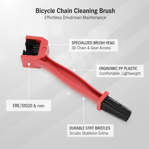 Bicycle Chain Cleaning Brush, Double-Headed Drivetrain Scrubber for Bike and Motorcycle Maintenance, PP Plastic Tool for Grease and Grime Removal (1 PC) - color: Red