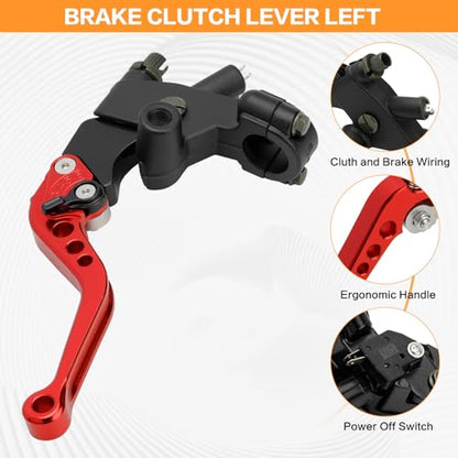 Motorcycle Brake Pump Lever 7/8" 22mm Brake Hydraulic Master Cylinder Reservoir Clutch CNC Left & Right Set Universal Replacement for Harley Honda Kawasaki Suzuki Yamaha (Red) - color: Red