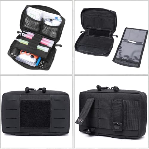 Azarxis Tactical Mini Belt Pouches, Multi-Purpose Small Battery Case Compact Utility EDC Card Slot Holder Waist Bags Military Molle Pack Sundries Storage Pack - color: #04 Black - with Waterproof Pocket