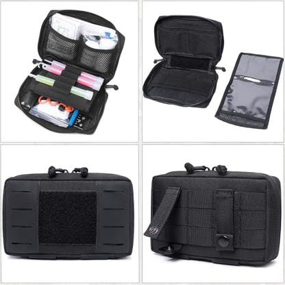 Azarxis Tactical Mini Belt Pouches, Multi-Purpose Small Battery Case Compact Utility EDC Card Slot Holder Waist Bags Military Molle Pack Sundries Storage Pack - color: #04 Black - with Waterproof Pocket