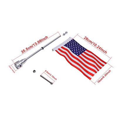Motorcycle Flagpole Mount and American Flag - 6" x 9" Premium Double-Sided USA Flag - Stainless 14" Flag Pole Fixed Mount for 1/2" Tubular Luggage Racks for Harley Honda Goldwing Yamaha Etc - color: 2x us Flag chrome flagpole