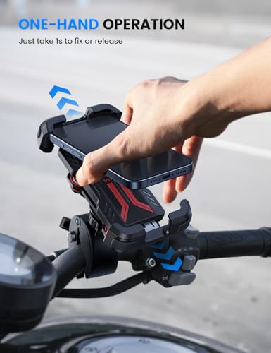 Lamicall Motorcycle Phone Mount Holder - [Dual Vibration Dampener] [Upgrade Handlebar Clip] Motorcycle Cell Phone Holder, Bike Phone Mount, for iPhone 16/15/14/13 Pro Max, 4.7-6.7" Phones. Red - color: Red