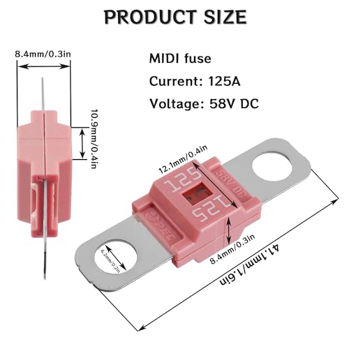 Midi Fuse Holder and 2 Pieces 125A Midi high Current Fuse Screw Fuse for Cars, Trucks, Vehicles(125 Amp) - color: 125A