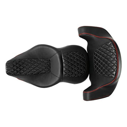 C.C. RIDER One-Piece Driver Passenger Seat with Wrap-around King Tour Trunk Backrest Pad fit for Harley Touring Road King FLHR Street Glide FLHX Road Glide FLTRX 2014-2023 - color: 08# Red+ Backrest