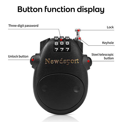2′5″Retractable Refrigerator Lock High-Security 3-Digit Combination Lock for Bike, Ski, gate and French Door & Stroller - Compact Portable Travel Lock for Helmet, Luggage & Scooter - Resettable