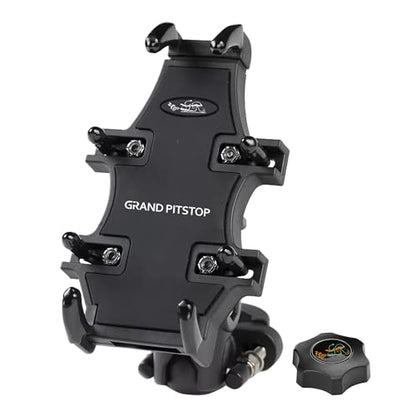 GRAND PITSTOP Motorcycle Phone Mount Holder with 8 Clamps 100mph Military Anti-Shake Bike Phone Holder, 10s Quick Install Handlebar Phone Mount, Compatible with iPhone, Samsung, All Phones (Black)