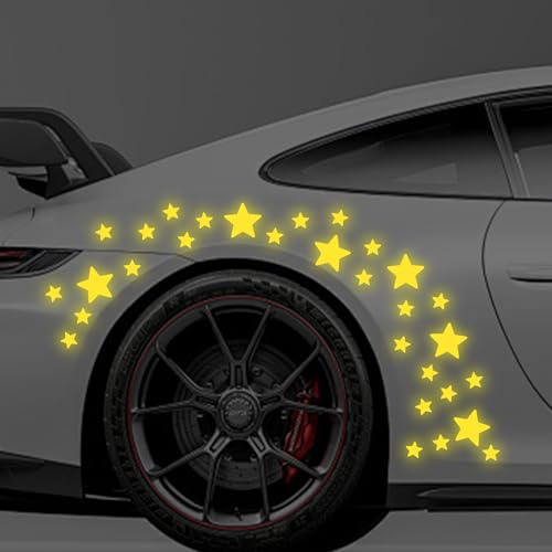 30pcs Star Vinyl Decal for Cars, High Intensity Reflective DIY Stickers for Window Bumper Mirror Laptop Decals Waterproof Night Safety Sign Car Stickers (Yellow) - color: Yellow