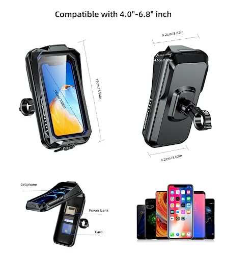 Kewig Bike Phone Mount Waterproof, Bicycle Phone Mount Holder Pouch with Sun Visor & Touch-Screen, Handlebar Phone Mount with 360 Rotation Bike Phone Holder Suitable for 4.0'' - 6.7'' Cellphones