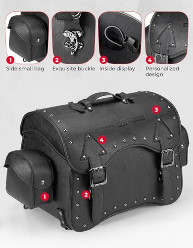 KEMIMOTO Motorcycle Luggage Bag 30L Leather Tail Bag Upgrade Waterproof Travel Foldable Rear Rack Pannier with Straps