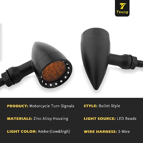 TSUNG Bullet LED Turn Signal Light Motorcycle Front Rear Indicator Small Blinker Universal for Cruiser Chopper Bobber Cafe Racer Street Bike (B-Black-Amber) - color: B-Black-Amber