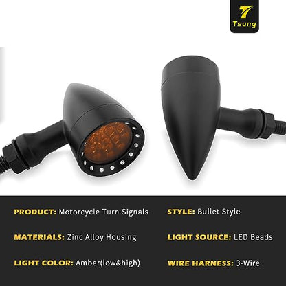 TSUNG Bullet LED Turn Signal Light Motorcycle Front Rear Indicator Small Blinker Universal for Cruiser Chopper Bobber Cafe Racer Street Bike (B-Black-Amber) - color: B-Black-Amber