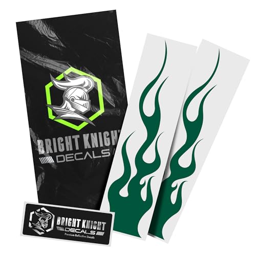 Bright Knight Decals Reflective Flame Stickers, Set of 2 Large Green Flame Decals for Vehicles, Outdoor Waterproof 3M Vinyl Motorcycle Helmet Stickers for Safety Visibility with Clean Removal - color: Green, size: Pack of 2
