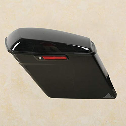 XMT-MOTO 5 inch Extended Stretched Hard Saddlebags w/Latch Keys Fit for Harley Touring Models FLT FLHT FLHTCU FLHRC Road King Road Glide Street Glide Electra Glide Ultra-Classic 2014-LATER - color: Gloss Black/black Latches, size: Stretched