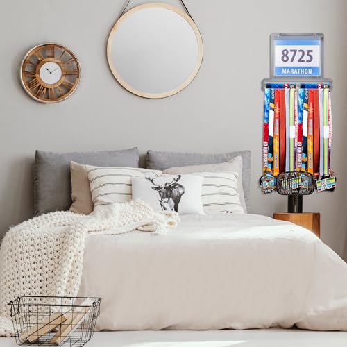Moxweyeni Race Medal and Bib Display Medal Hanger Running Bib Holder Wall Mounted Hanging Rack Stands Gifts for Runners - color: Silver Gray, size: 13.78 x 11.22 Inch, style: Classic