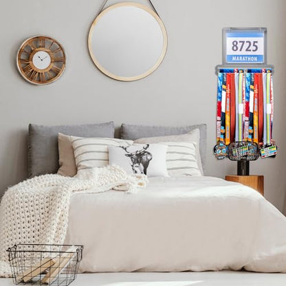 Moxweyeni Race Medal and Bib Display Medal Hanger Running Bib Holder Wall Mounted Hanging Rack Stands Gifts for Runners - color: Silver Gray, size: 13.78 x 11.22 Inch, style: Classic